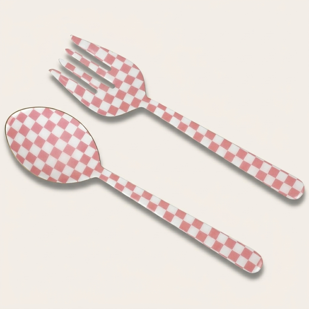 Pink Enamel Salad Server (Set of 2) - 11 x 2.5 Inches
