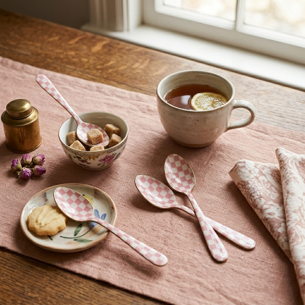 Pink Enamel Spoon Set – (Set of 4) , 5.4 x 1 Inches