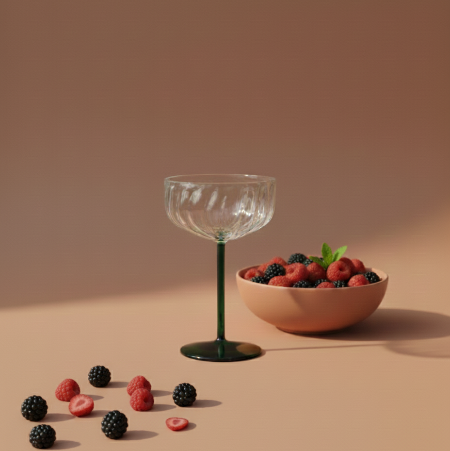 Swirl Cocktail Glass -Clear & Green,  4 x 6.5 Inches - (Set of2)