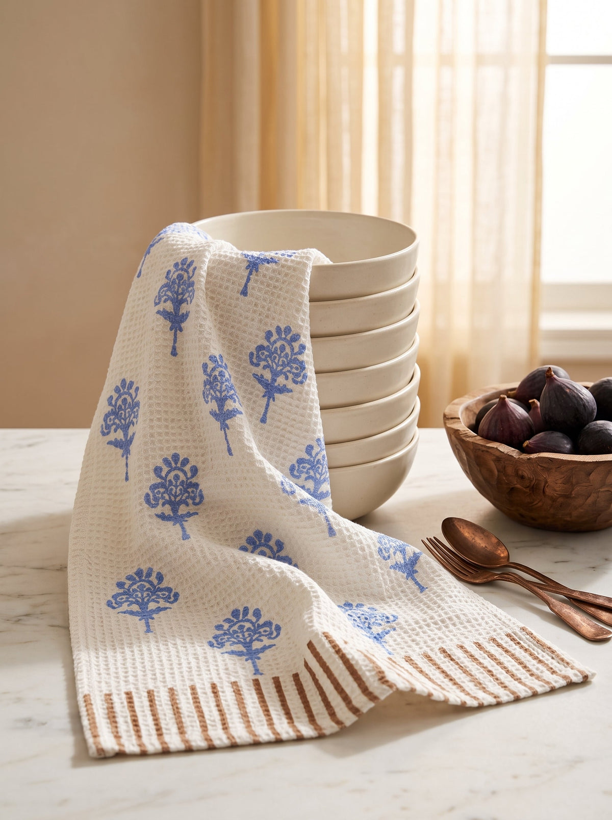 Harmony Cotton Waffle Kitchen Towels - Cornflour Blue
