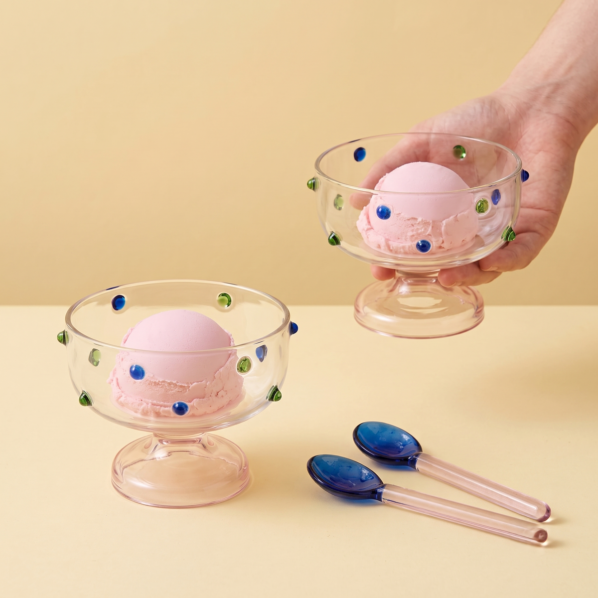 Dessert Glass & Spoon Duo Set | Handblown Borosilicate Glass | Set of 2