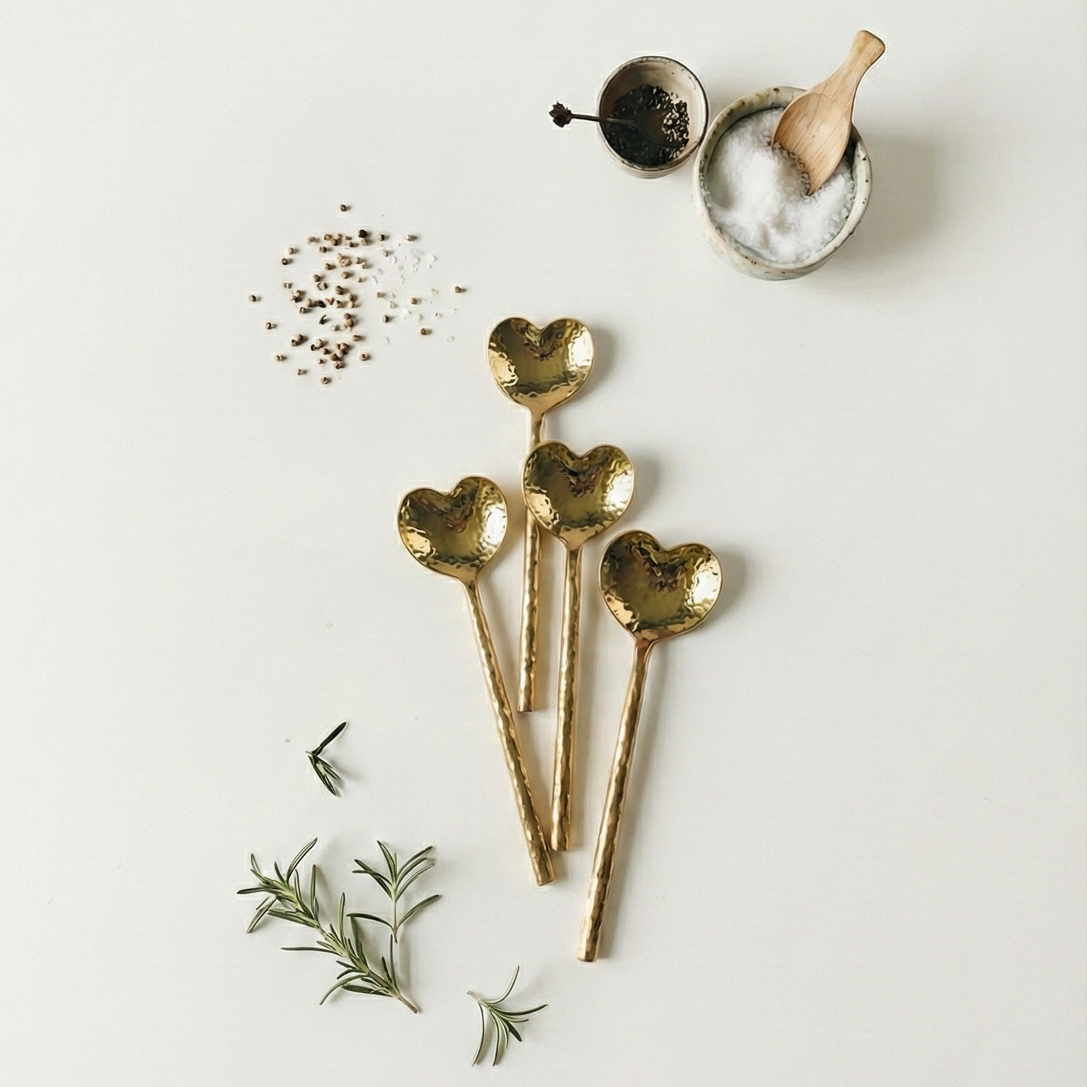 Heart-Shaped Brass Cocktail Spoons-(Set of 4) 4.5x1.5 Inches