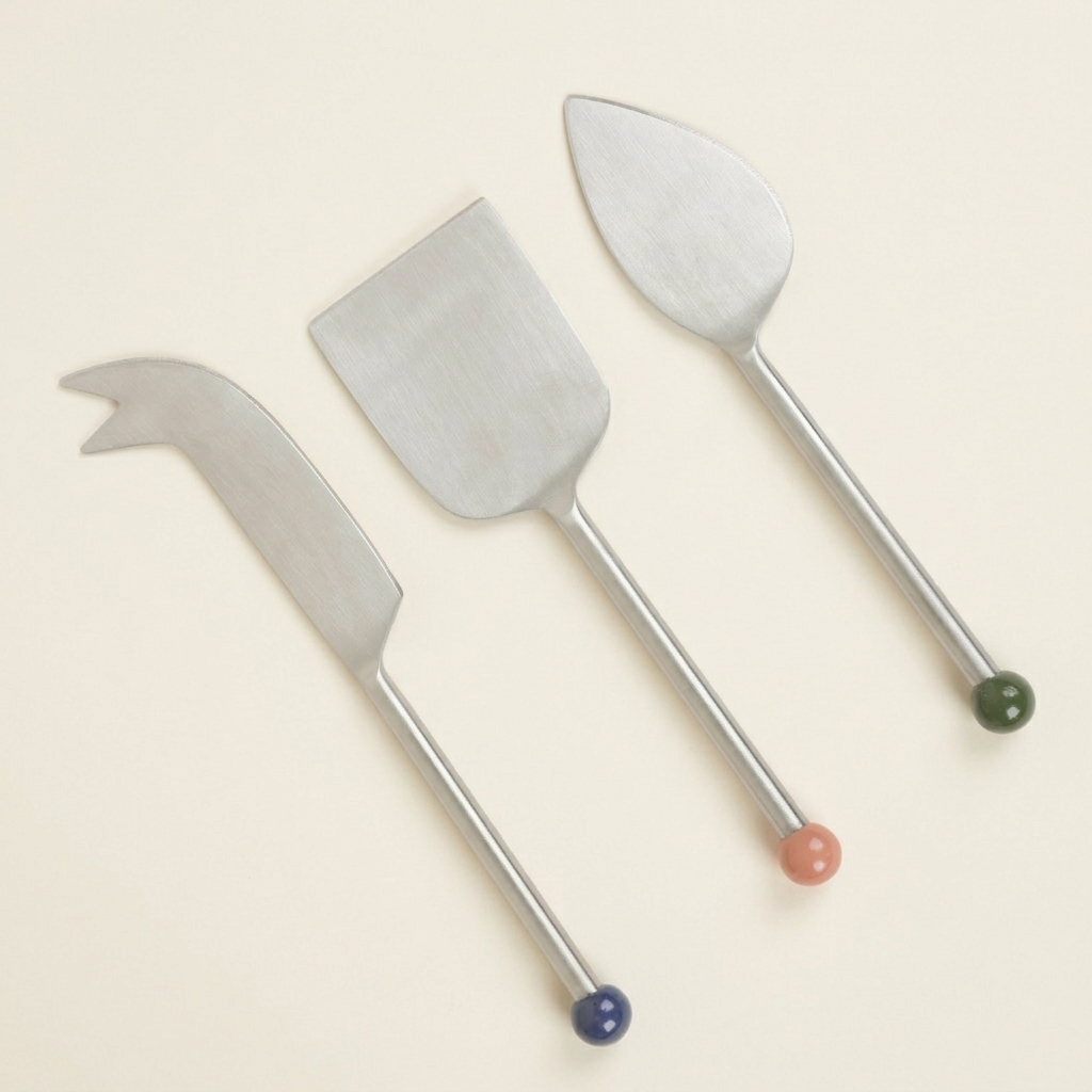 Stainless Steel Cheese Knife Set, (Set of 3)- 6.5 x 2 Inches