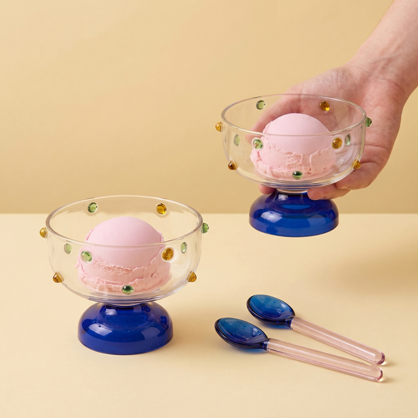 Dessert Glass & Spoon Duo Set | Handblown Borosilicate Glass | Set of 2