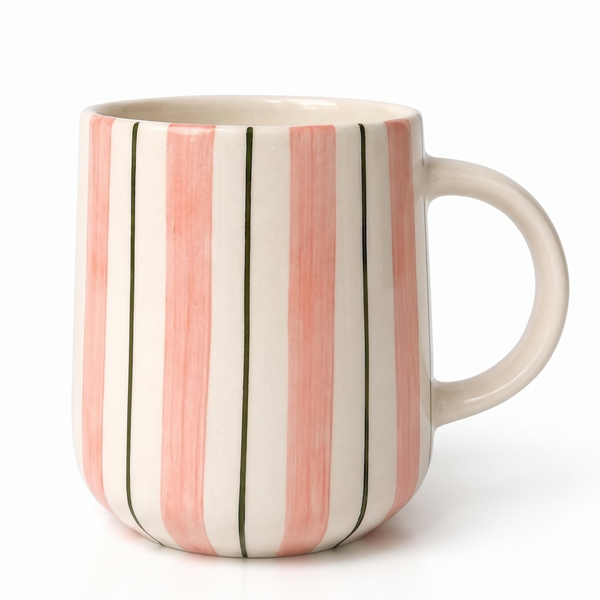 Blue & Pink Striped Mug | Hand-Painted Ceramic | 250ml
