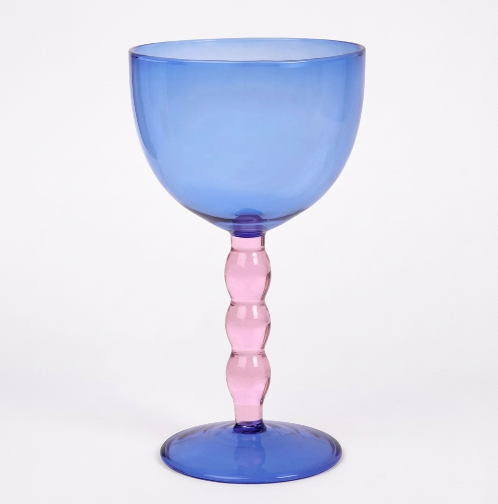 Blue Bubble Stem Cocktail Glass , 6.2 x 3.5 Inches (Set of 2)