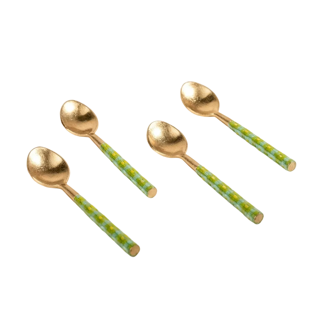 Green Tulukka Dessert Spoon Set | Handcrafted Brass