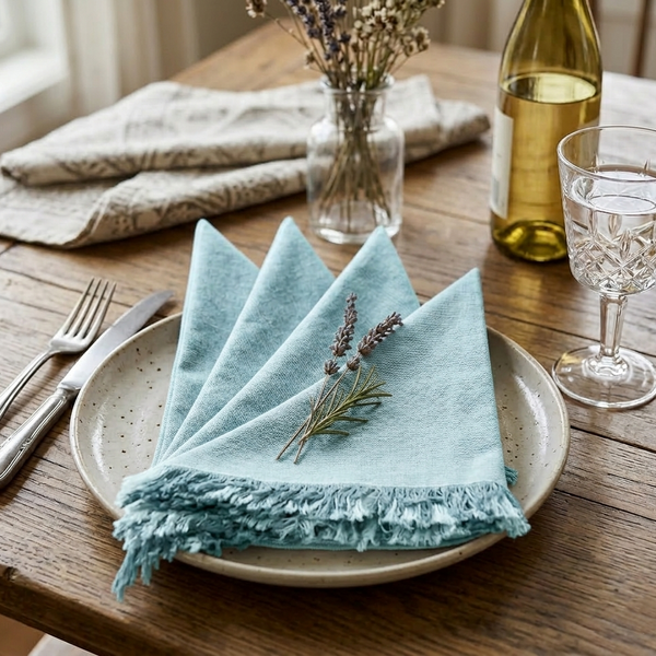 Fringe Borders Blue Napkins Set of 4, 18 Inch - Casa Amarosa