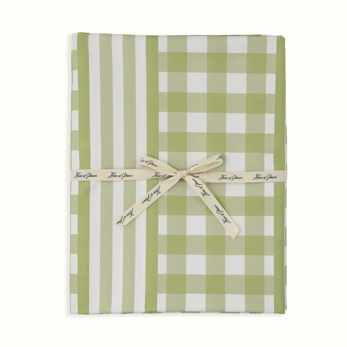Green Gingham & Stripe Tablecloth