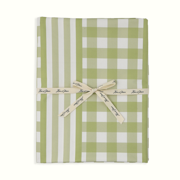 Green Gingham & Stripe Tablecloth