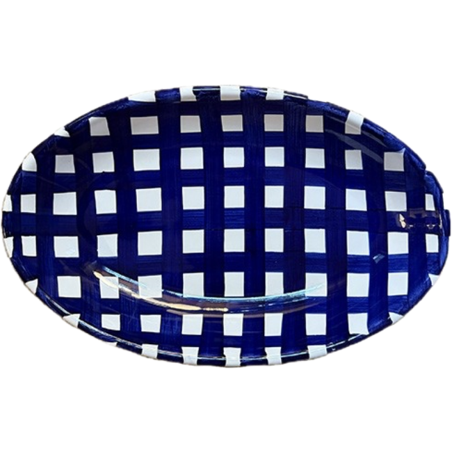Large Blue Check Platter
