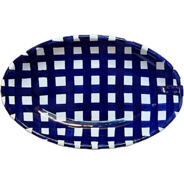 Large Blue Check Platter
