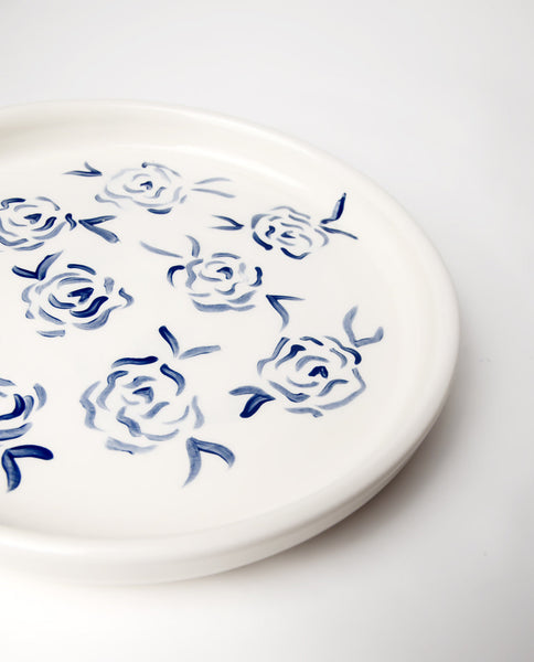 Greek design blue floral ceramic plate