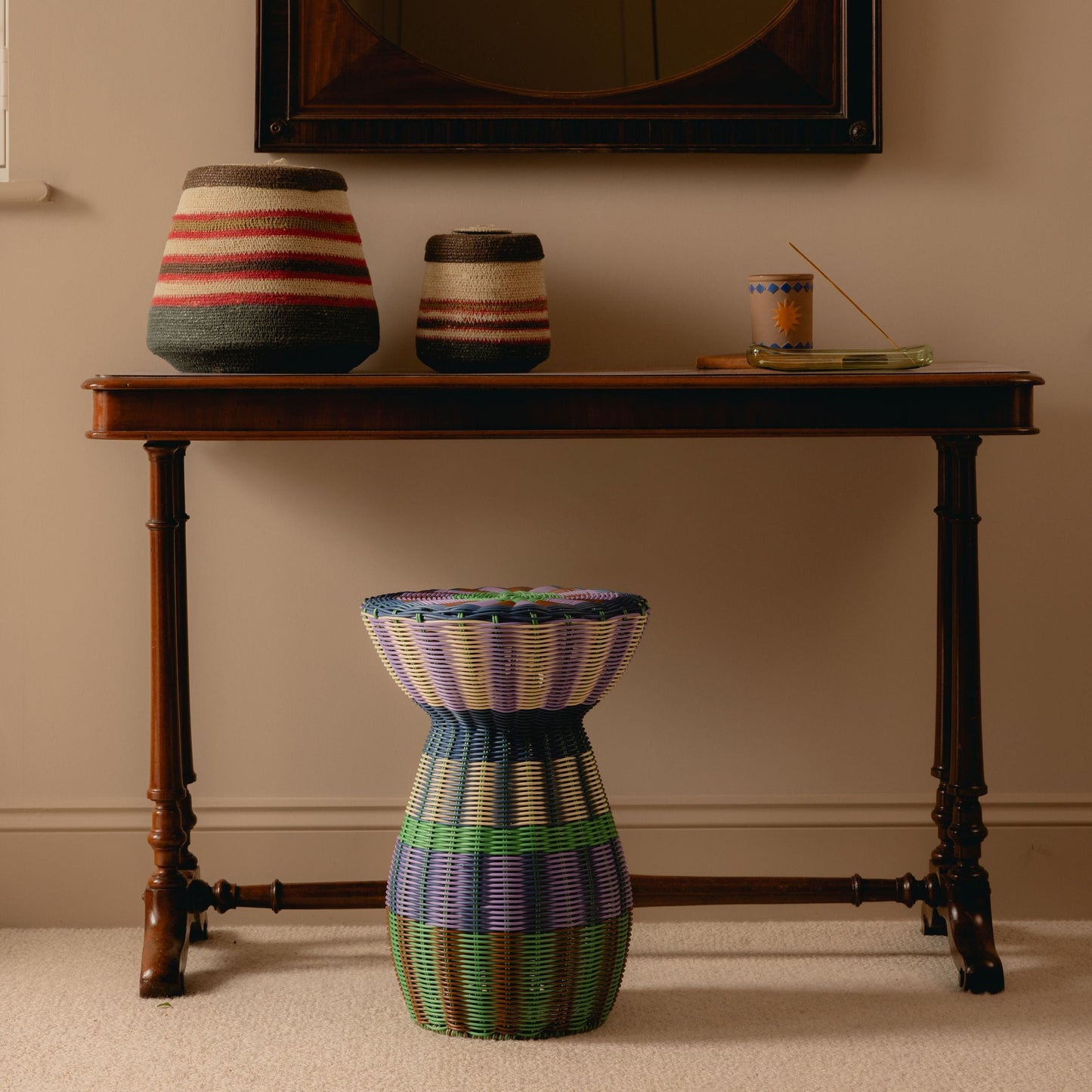 Woven Table | Lilac, Brown & Green