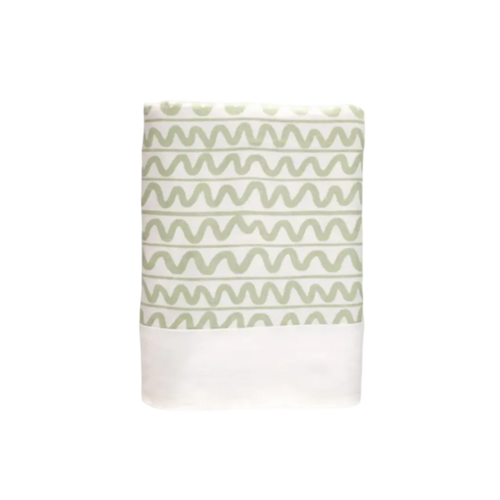 Green Linen Tablecloth, Wiggle Pattern