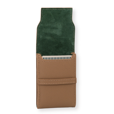 Green and brown leather playing card set and case
