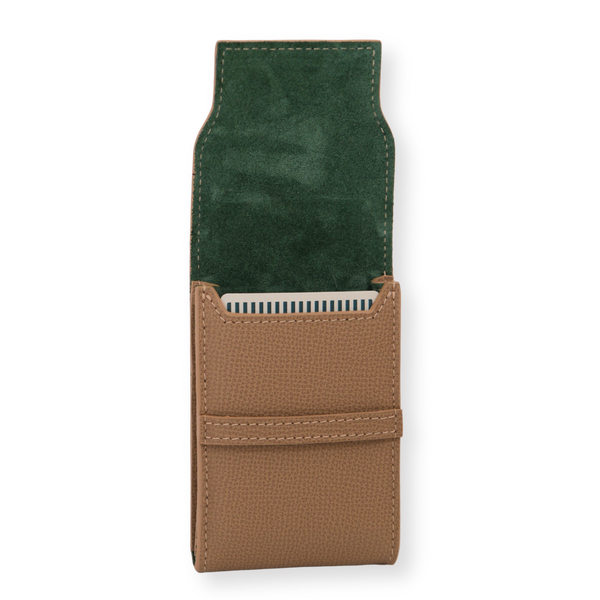 Green and brown leather playing card set and case
