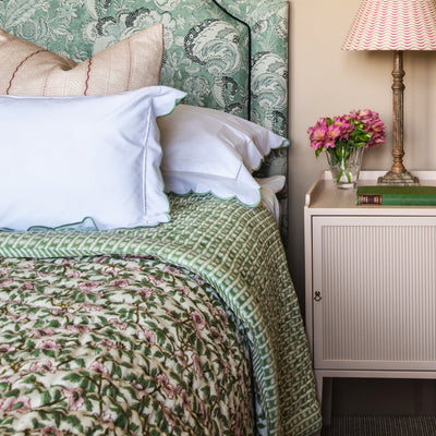 Green and Pink reversible floral quilt/bedspread