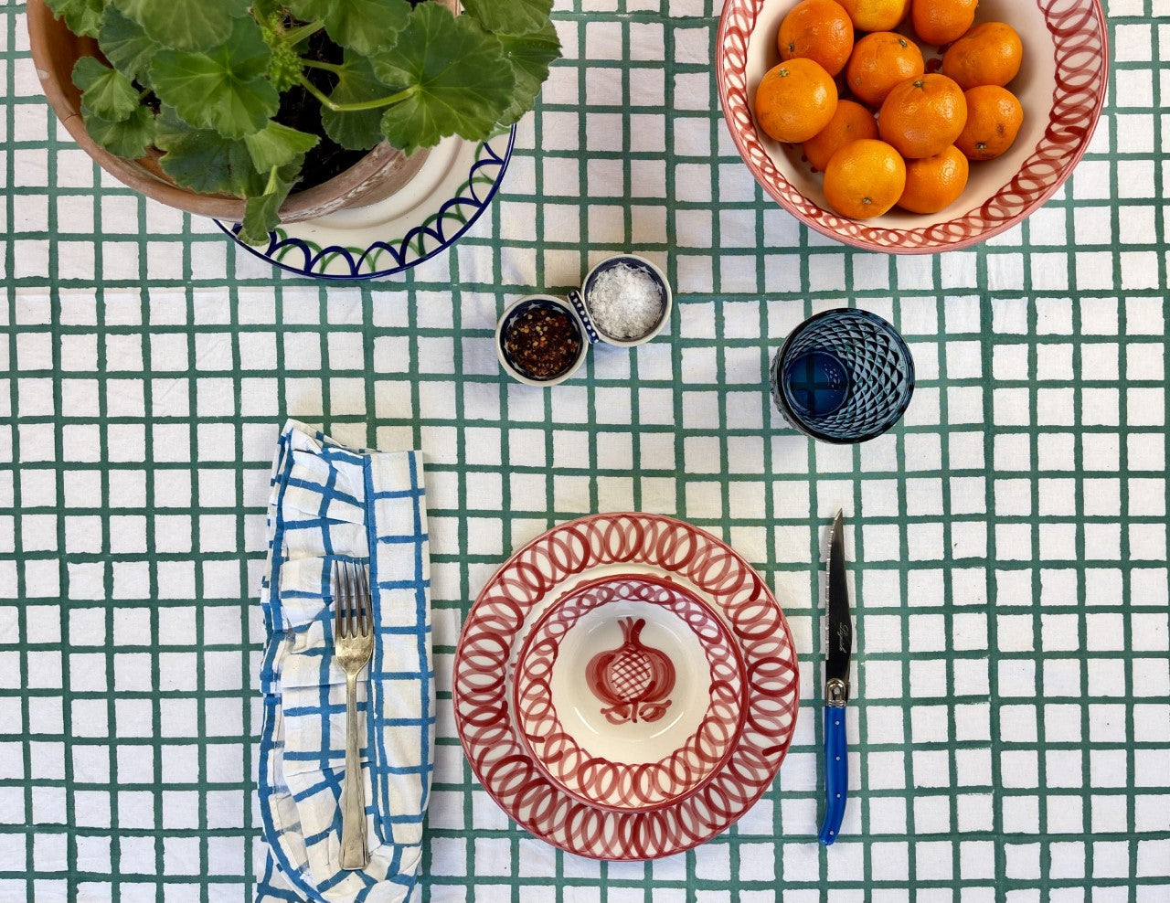Green Ruffle Check Tablecloth