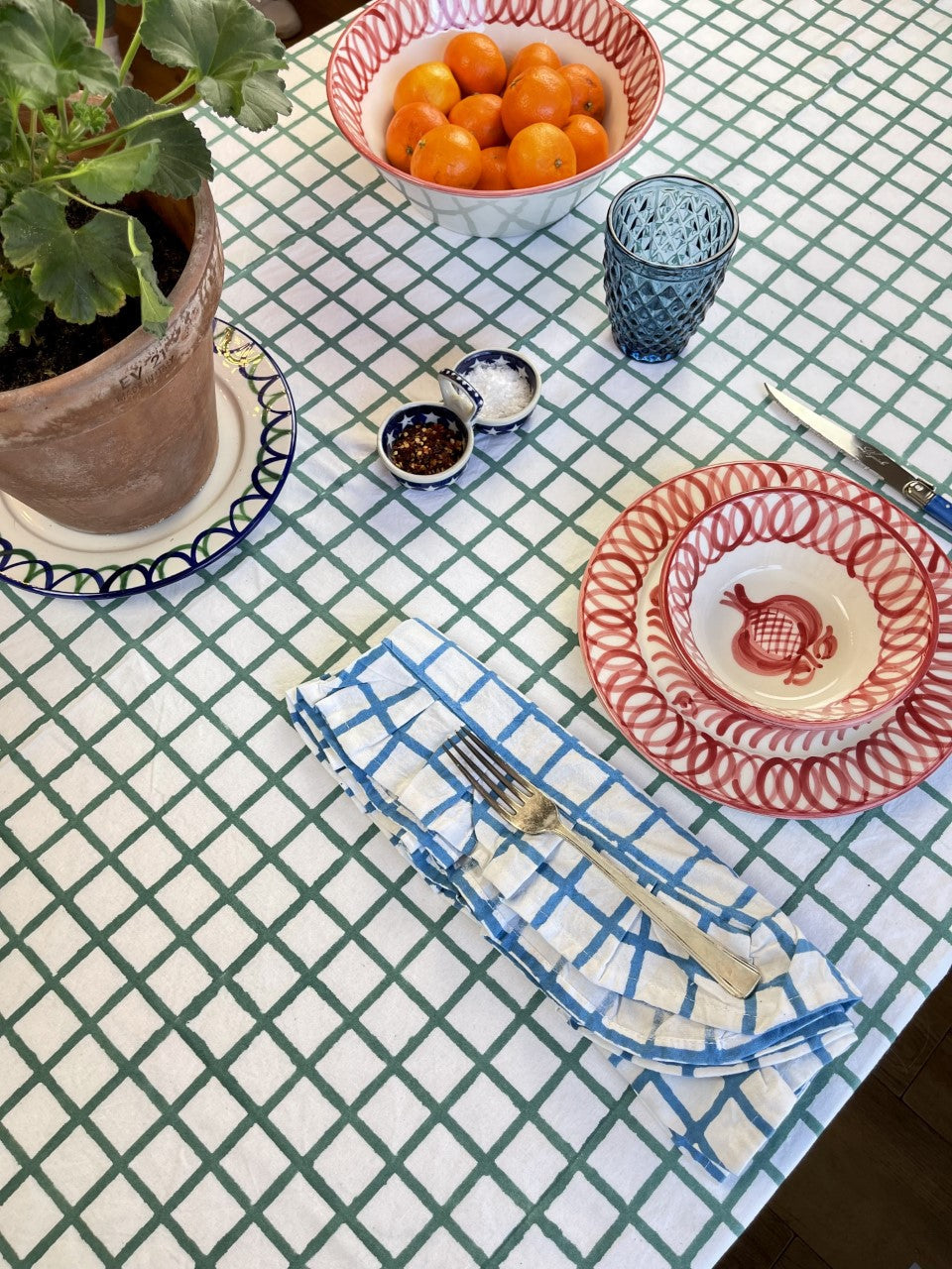 Green Ruffle Check Tablecloth