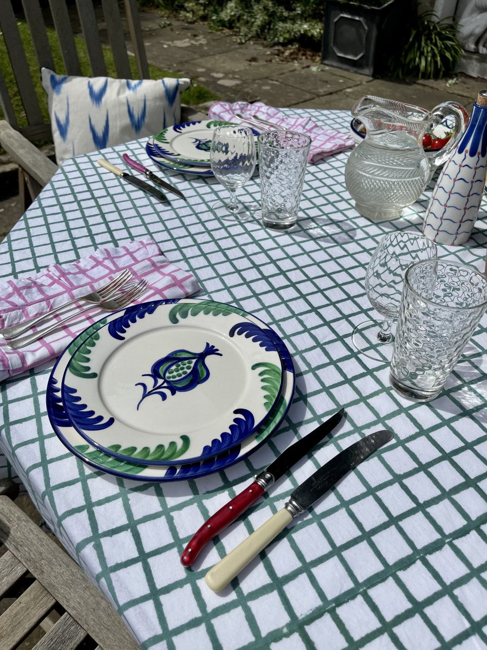 Green Ruffle Check Tablecloth