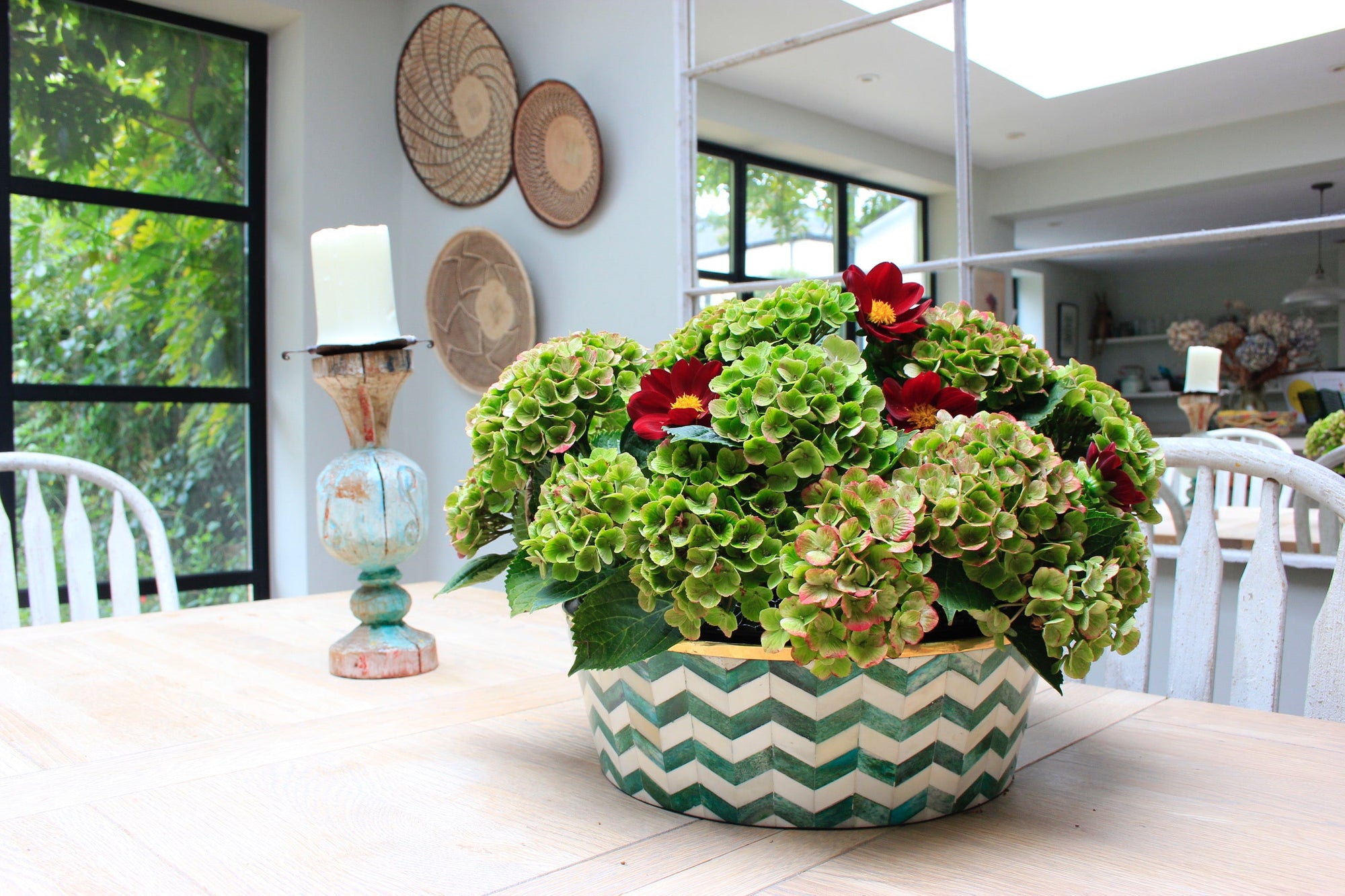 Round Inlay Planter | Large | Green | Chevron
