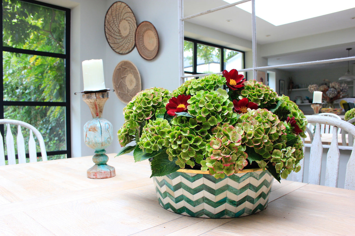 Round Inlay Planter | Large | Green | Chevron