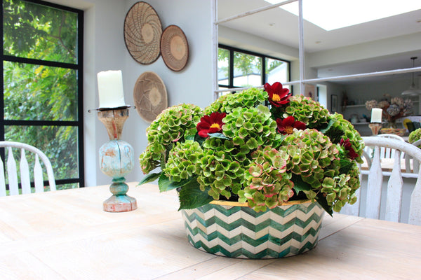 Round Inlay Planter | Large | Green | Chevron