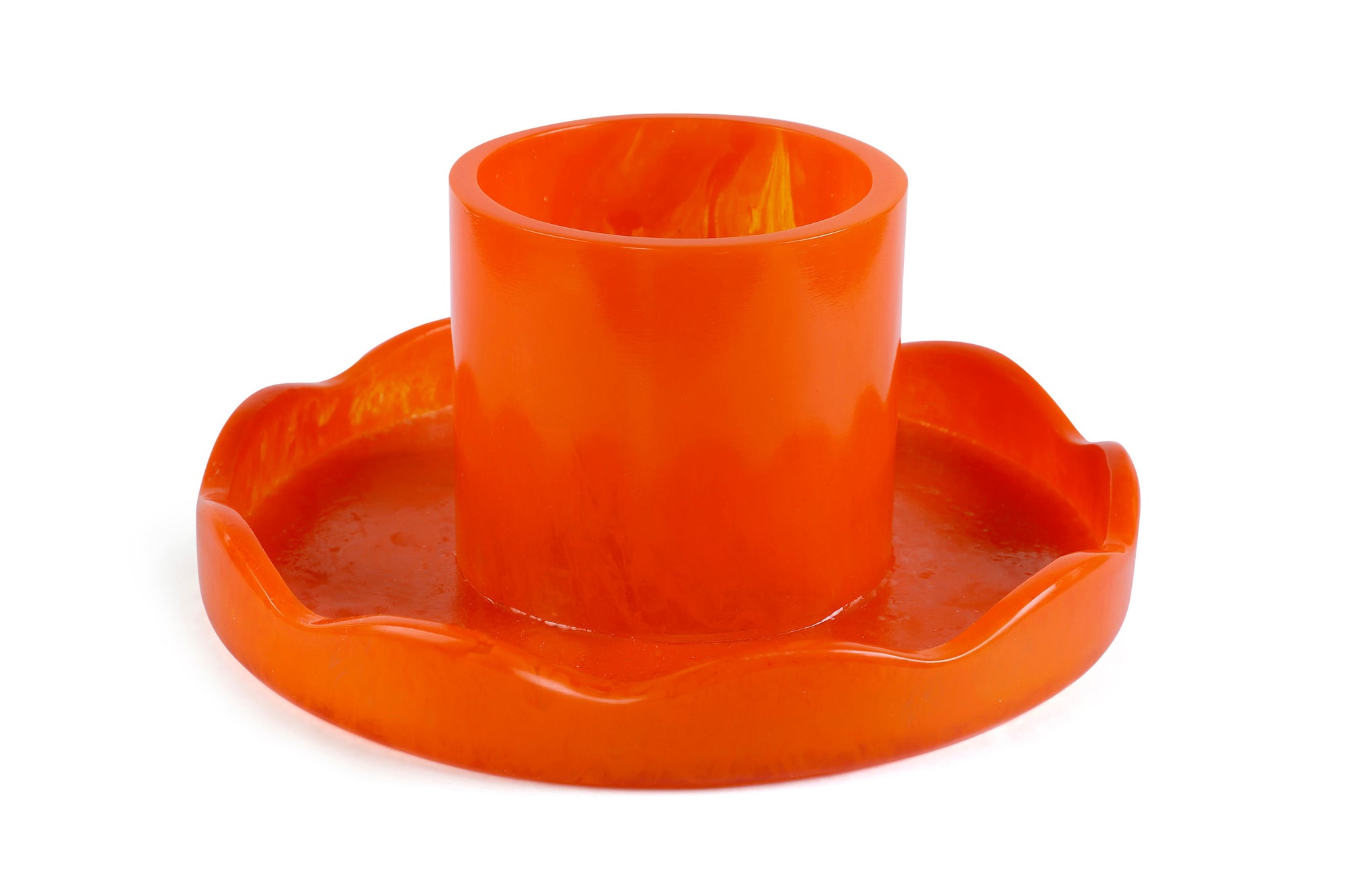 Scallop Resin Cake Stand, Orange - 9.5x4.5 Inches