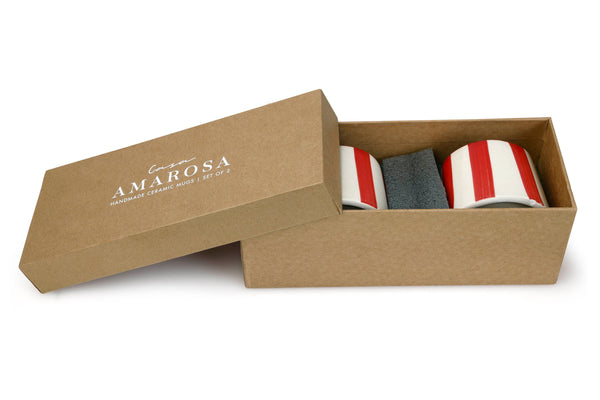 Ceramic Red Stripe Coffee Cup - 220ml (SET OF 4)