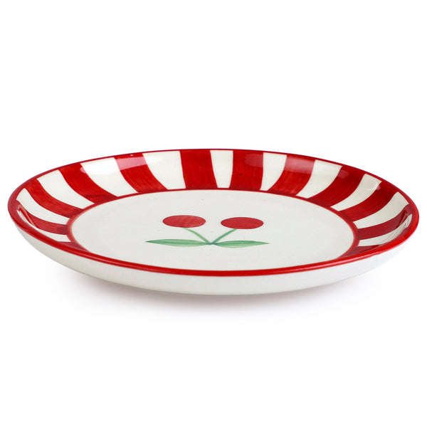 Ceramic Cherry Dessert Plate - Red