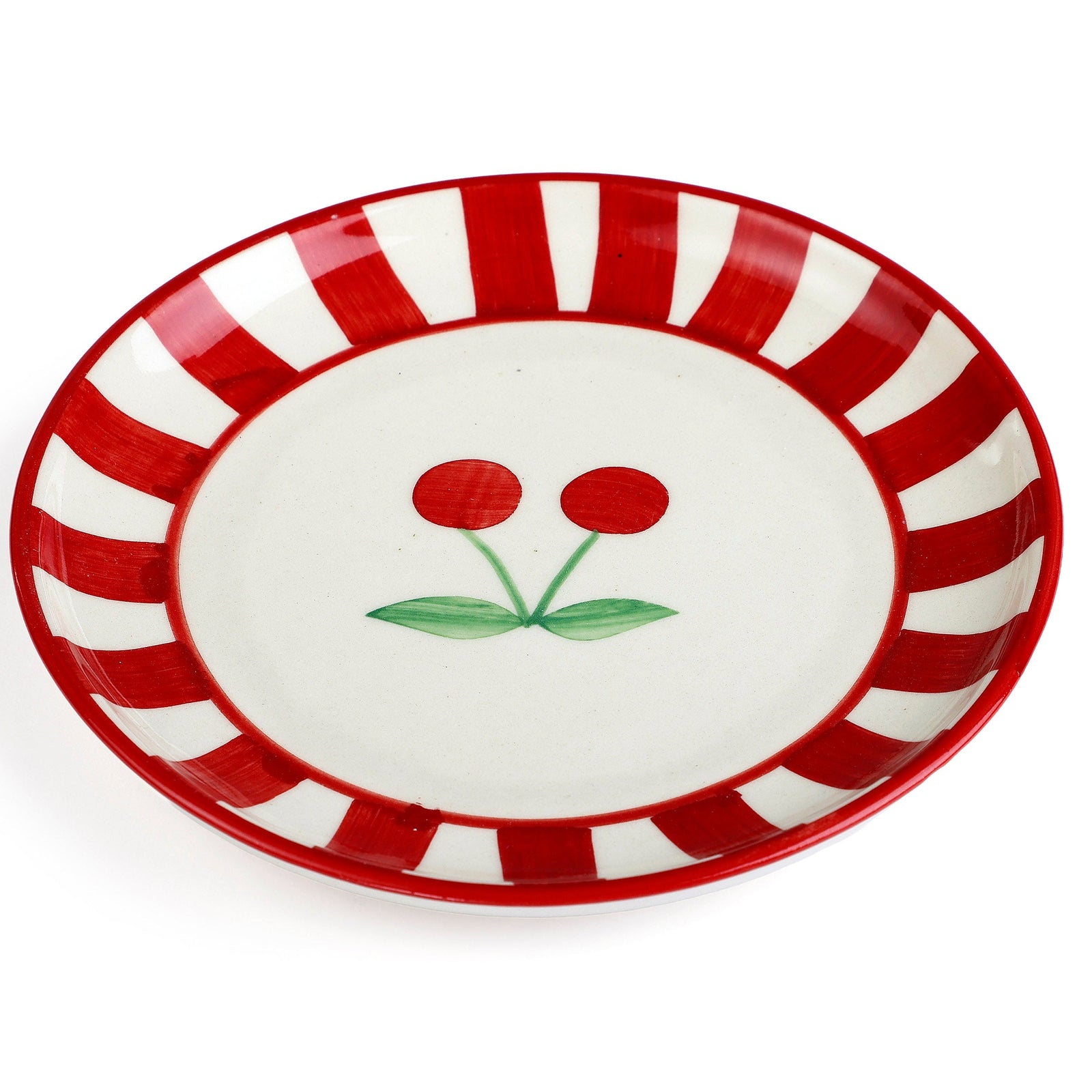Ceramic Cherry Dessert Plate - Red