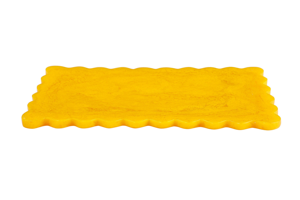 Scallop Rectangular Resin Cheese Board Mustard 14 Inches - Casa Amarosa