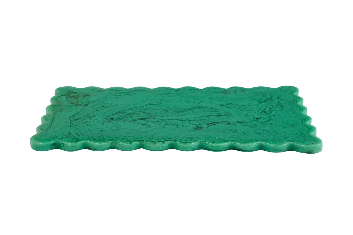 Green Scallop Cheese Board | Hand-Poured Resin | 14 x 8 in
