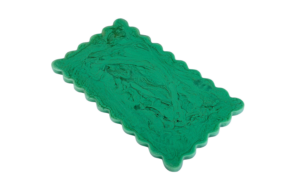 Green Scallop Cheese Board | Hand-Poured Resin | 14 x 8 in