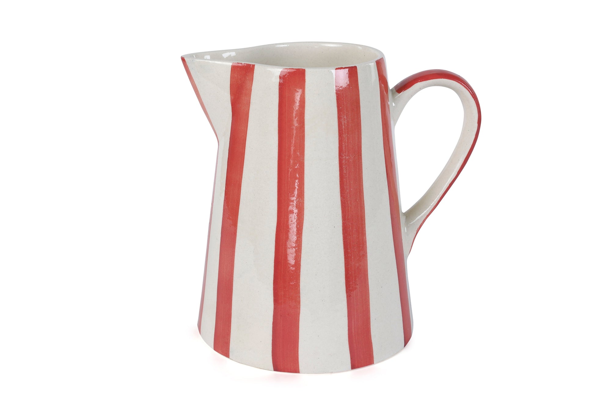 Ceramic Stripe Pitcher, Red- 8.25 x 8.25 x 8 Inches