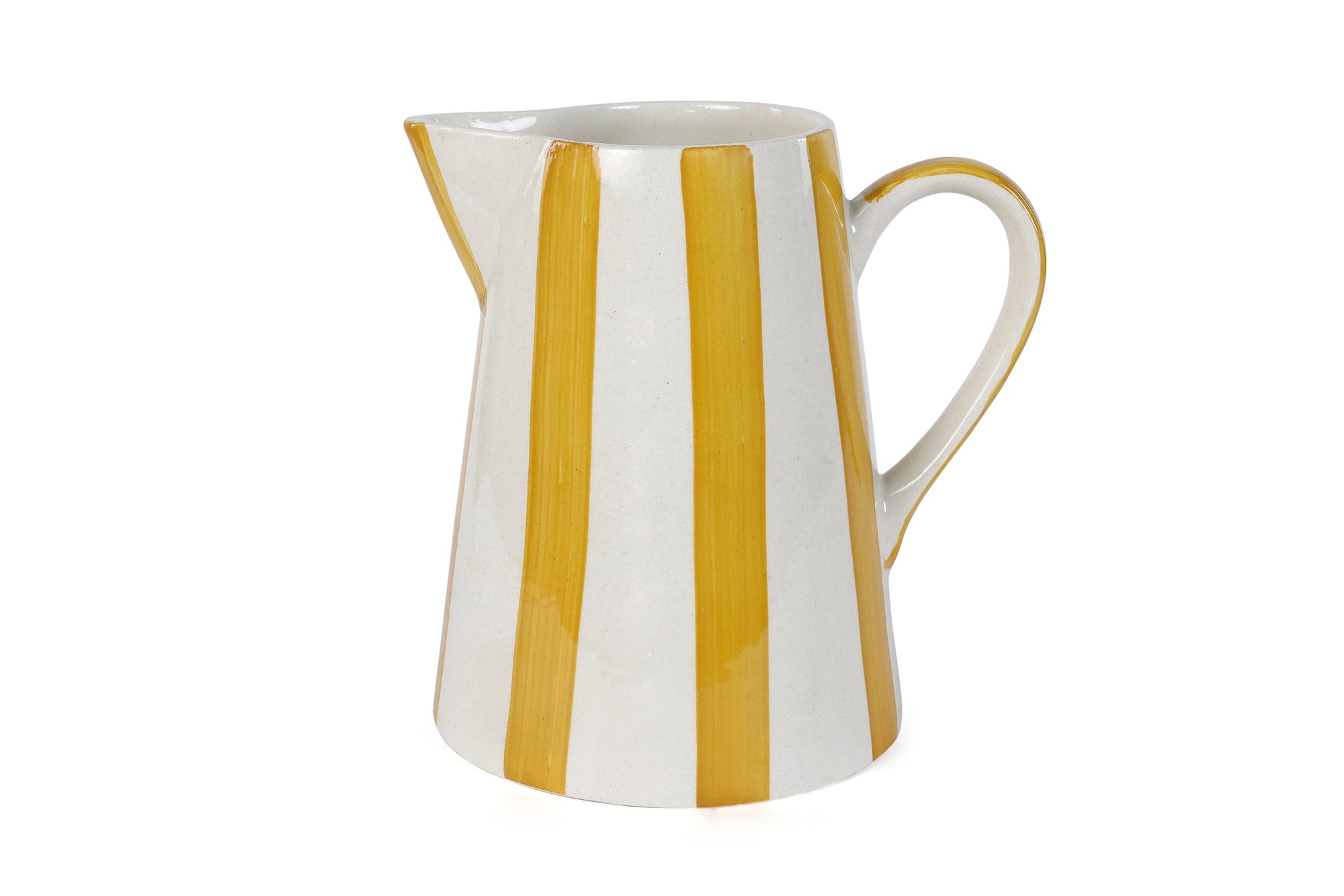 Ceramic Stripe Pitcher, Yellow- 8.25 x 8.25 x 8 Inches