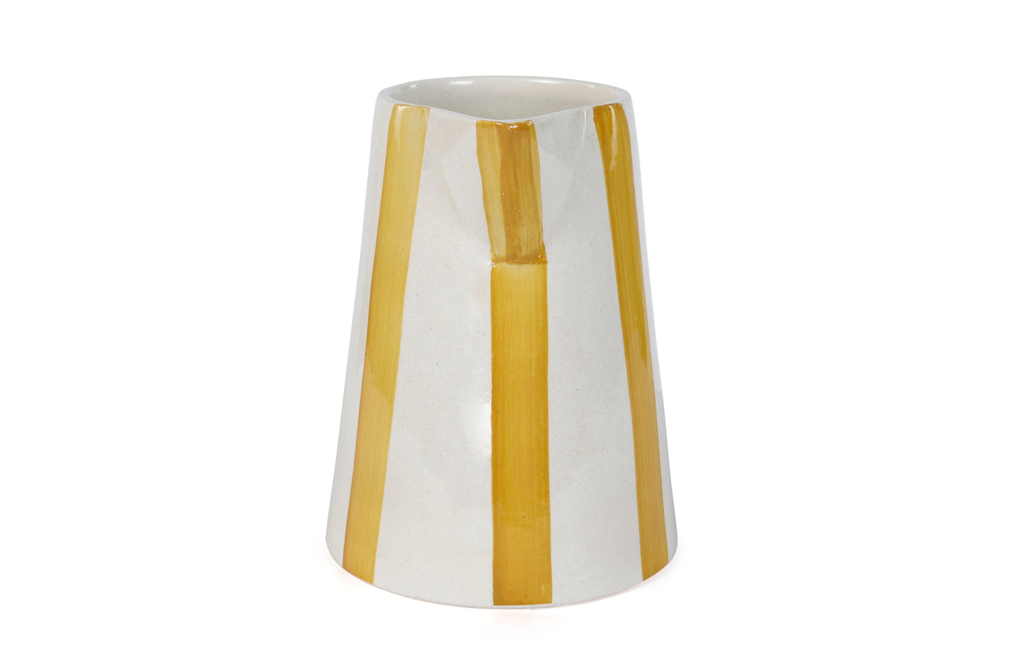 Ceramic Stripe Pitcher, Yellow- 8.25 x 8.25 x 8 Inches