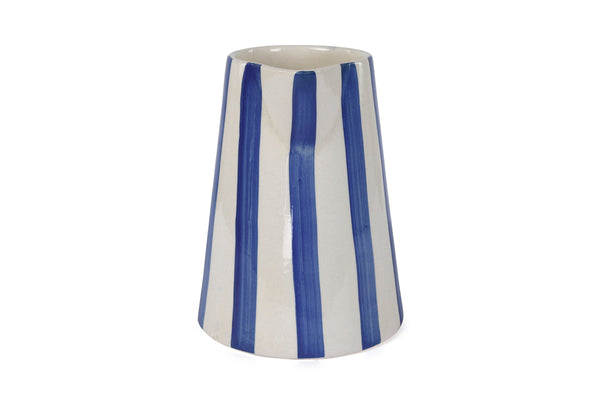 Ceramic Stripe Pitcher, Blue - 8.25x8.25x8 Inches