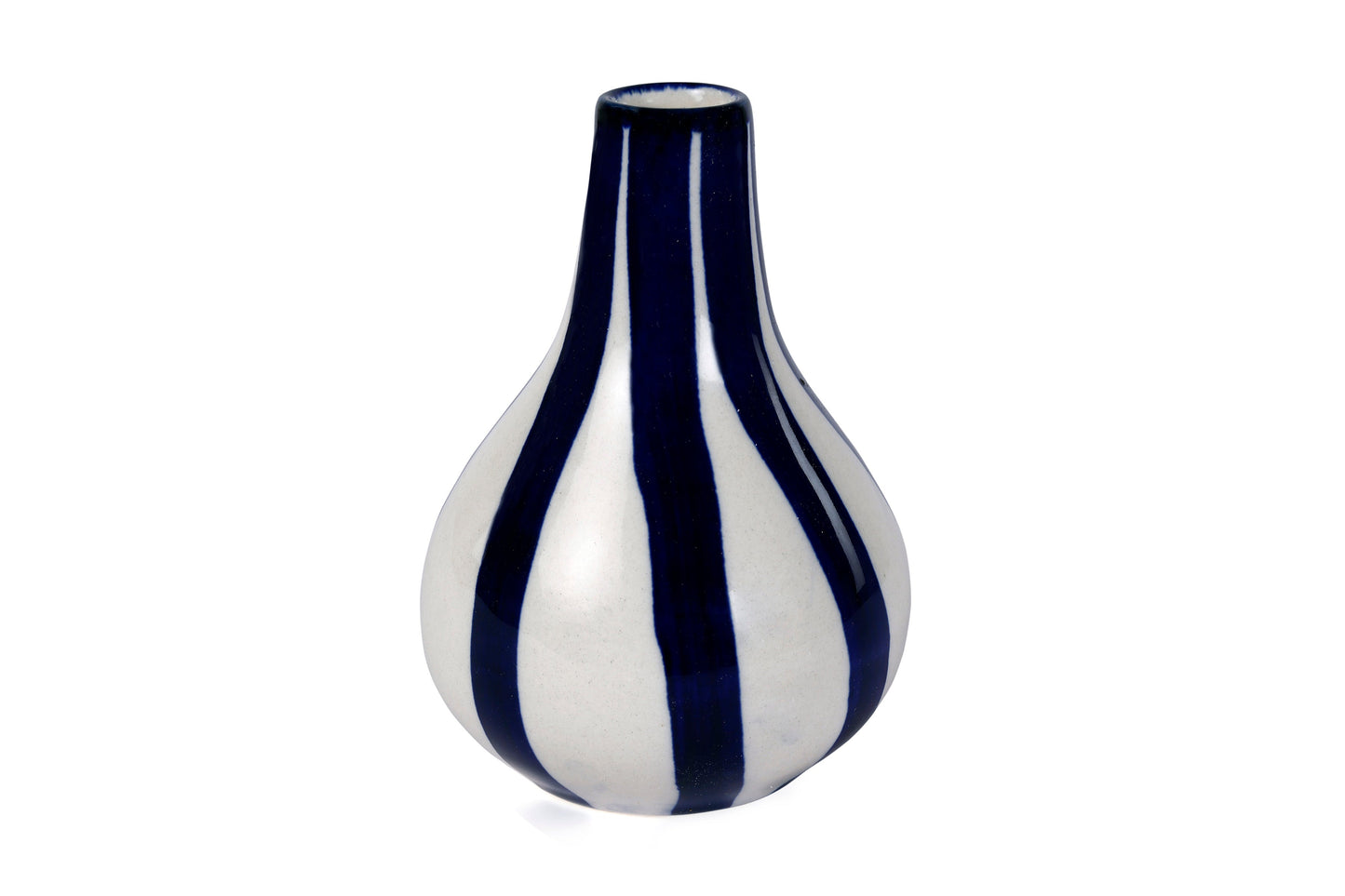 Ceramic Stripe Bud Vase, 3.5 x 3.5 x 4.75 Inches-  Blue , Set of 2