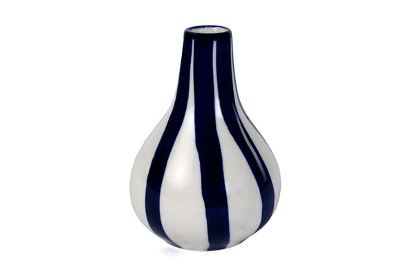 Ceramic Stripe Bud Vase, 3.5 x 3.5 x 4.75 Inches-  Blue , Set of 2