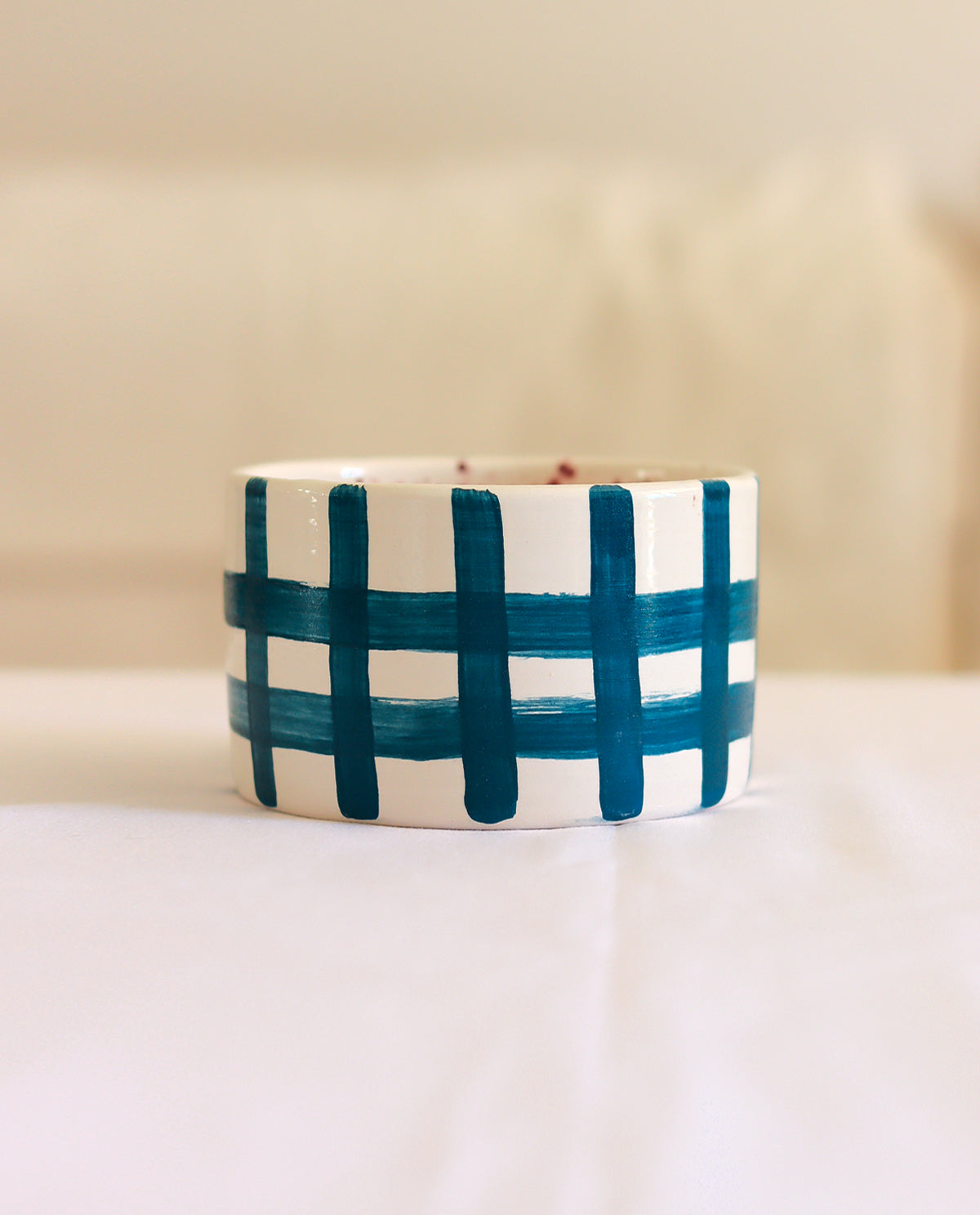 HANDMADE CERAMIC BOWL PETROL PLAID