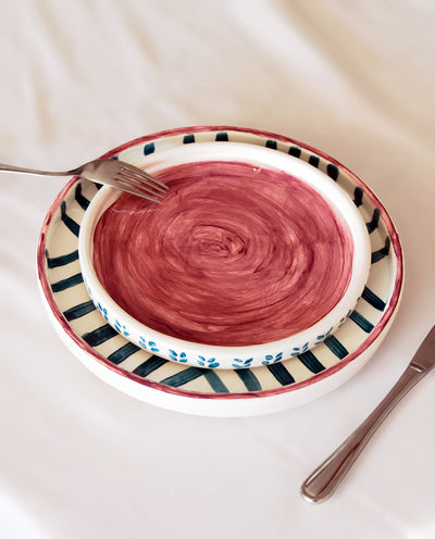 HAND PAINTED CERAMIC PLATE SET OF 2