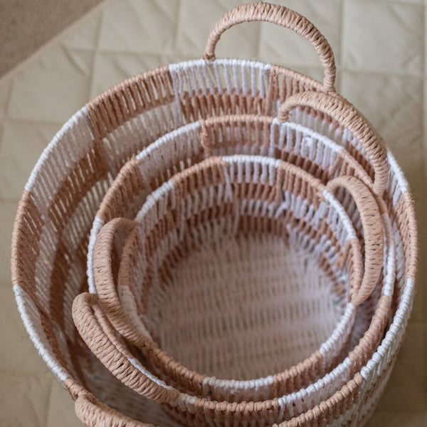 Checkerboard Storage Basket Set of 3 - Nude
