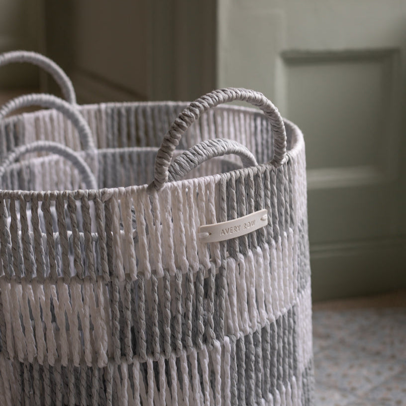 Checkerboard Storage Basket Set of 3 - Powder Blue