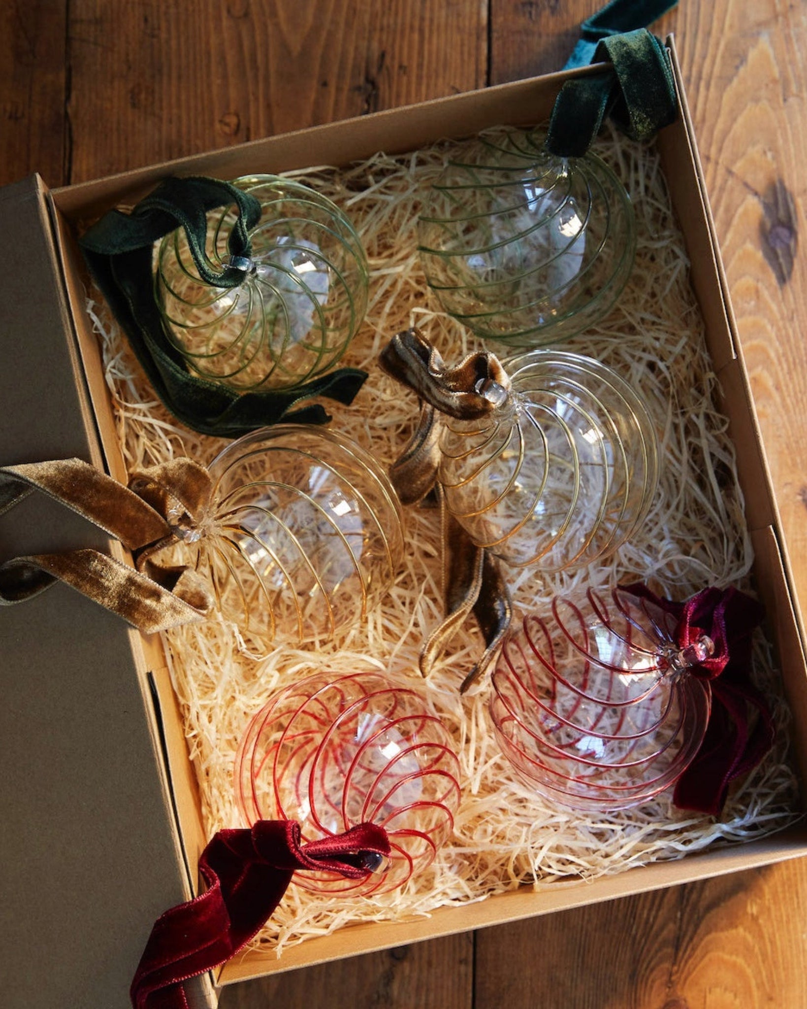 Box of Six Swirl Glass Baubles - Mix
