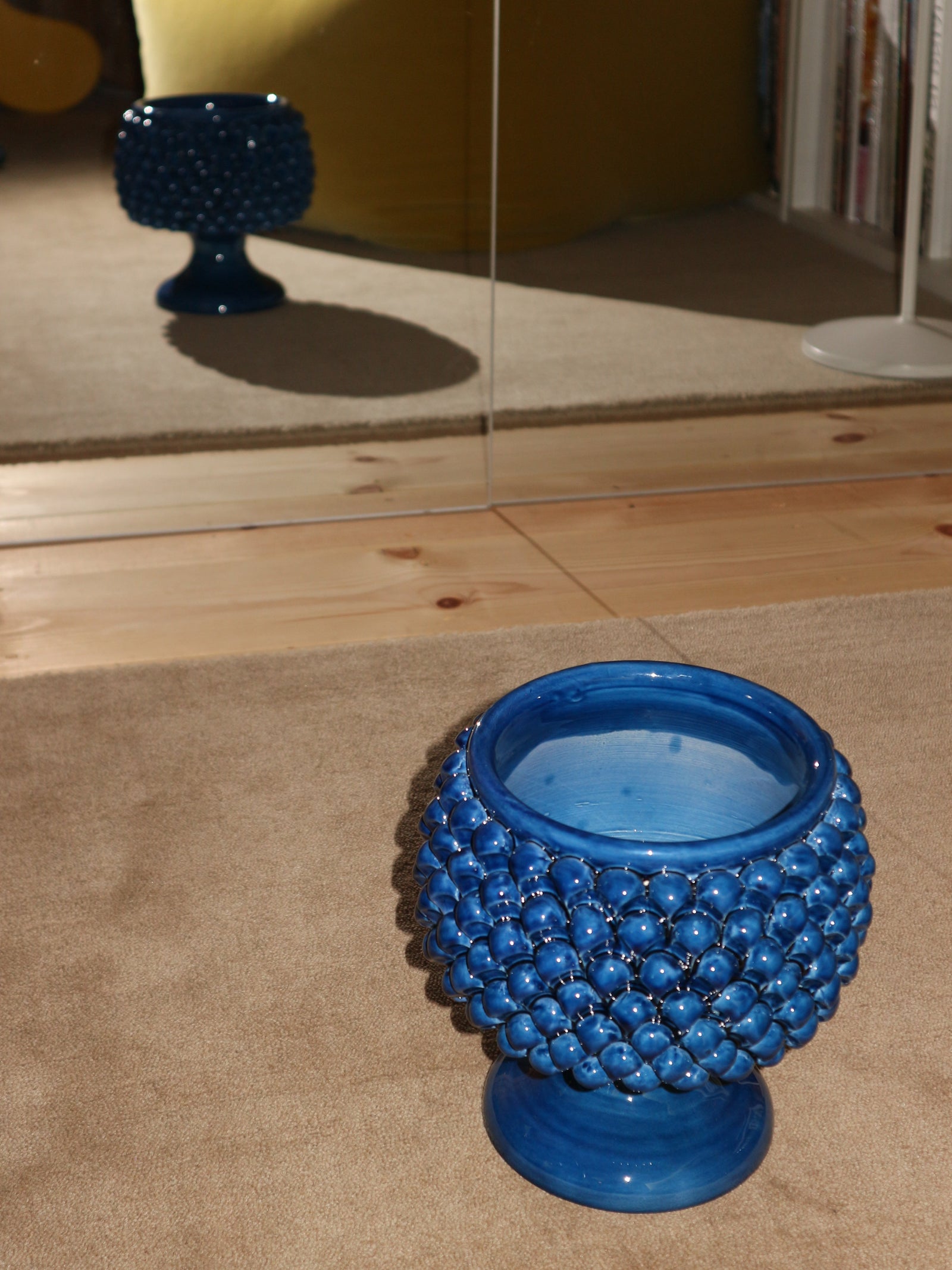 Handmade Ceramic Pine Cone Pedestal Planter Vase - Blue