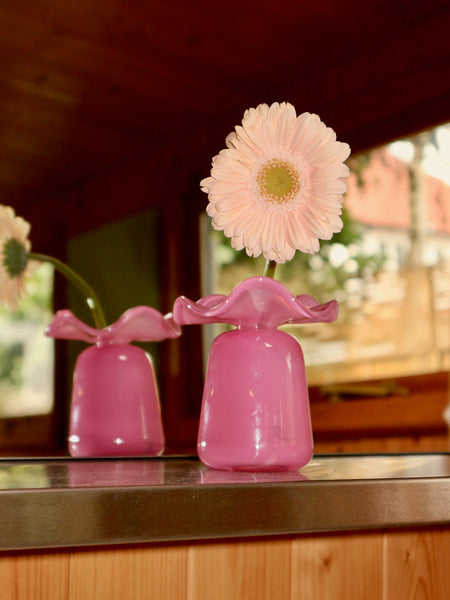 Pink Handmade Ruffle Glass Bud Vase