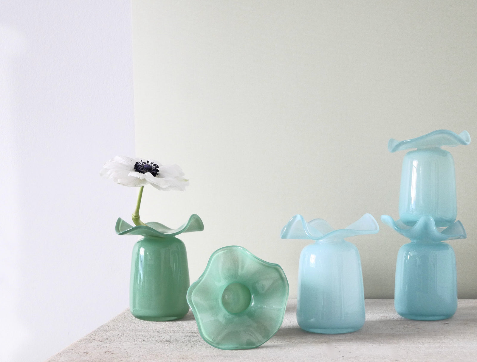 Handmade Ruffle Glass Bud Vase Blue