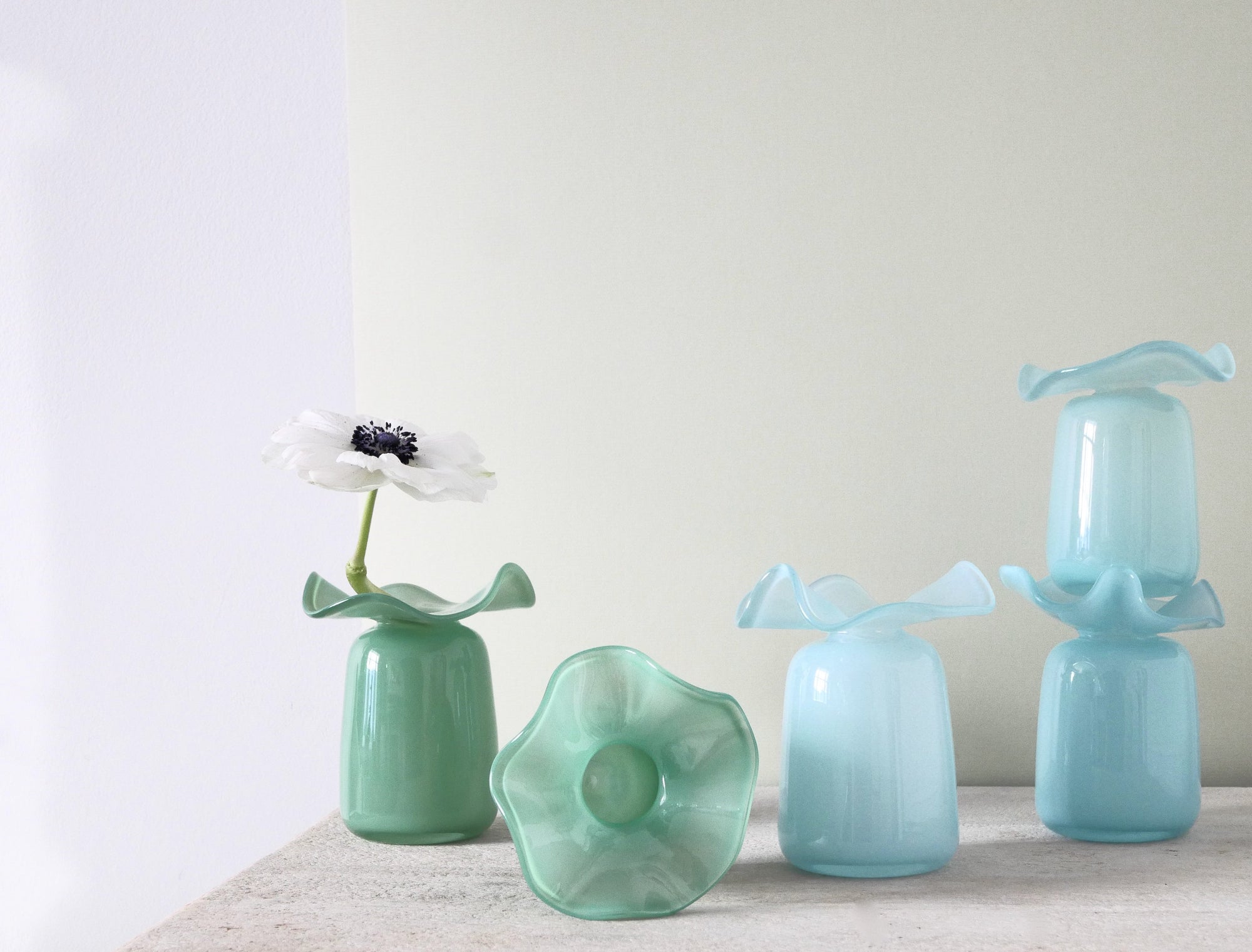 Handmade Ruffle Glass Bud Vase Blue